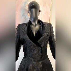 Vintage Organza Black Polka Dot Plunge Blouse Button Closure w/ Skirt Available